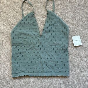 NWT Free People Eyelet Seamless Triangle Cami - Iceberg Green